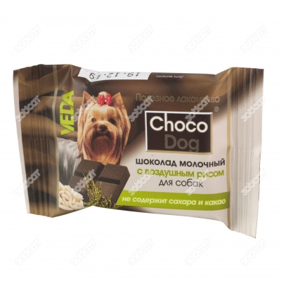Лакомство CHOCO DOG шоколад для собак молочный с воздушным рисом, 15 г.
